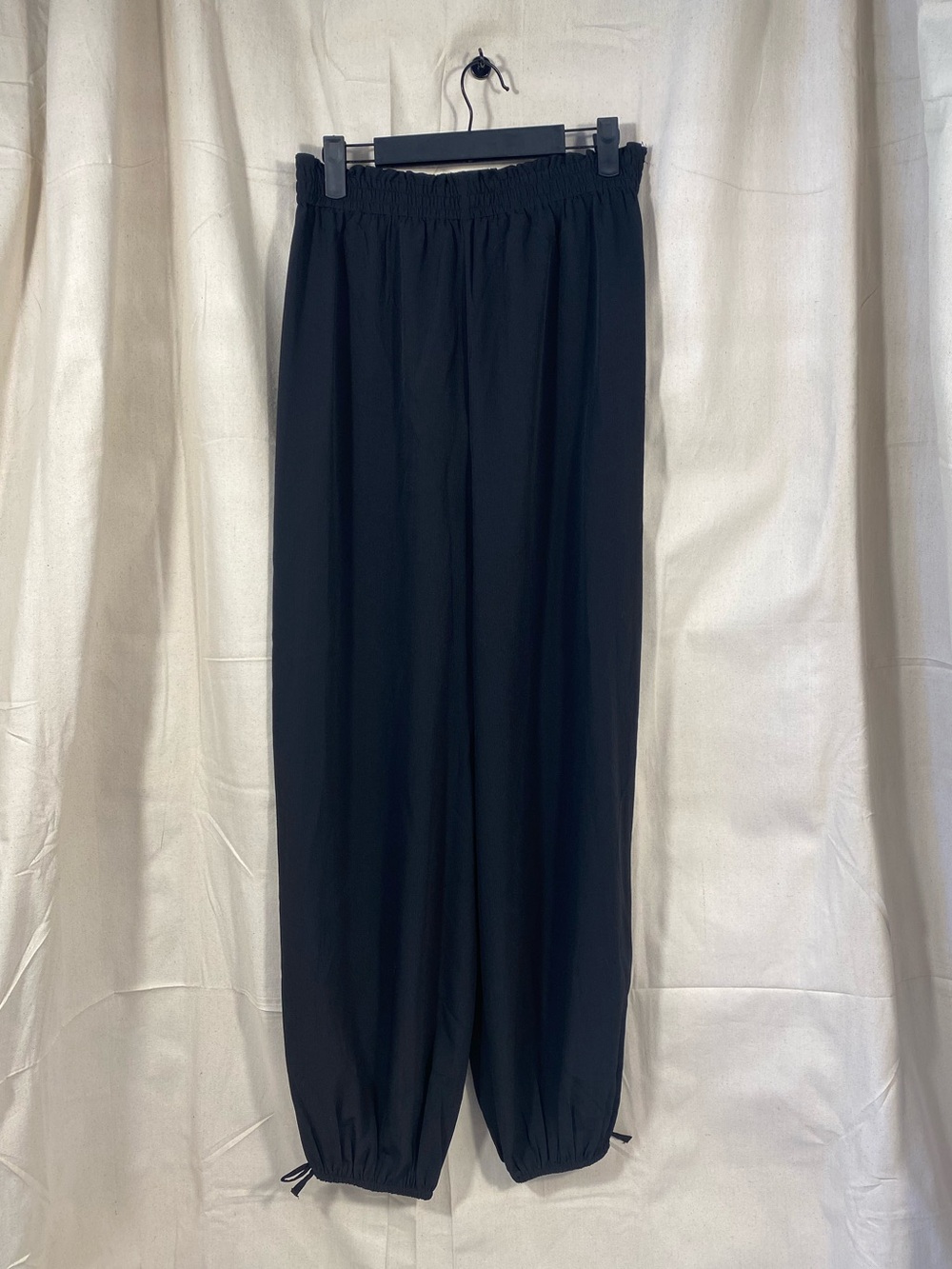 ASOS Design Black Soft Textured Oversized Billowy Pants With Tie Hem